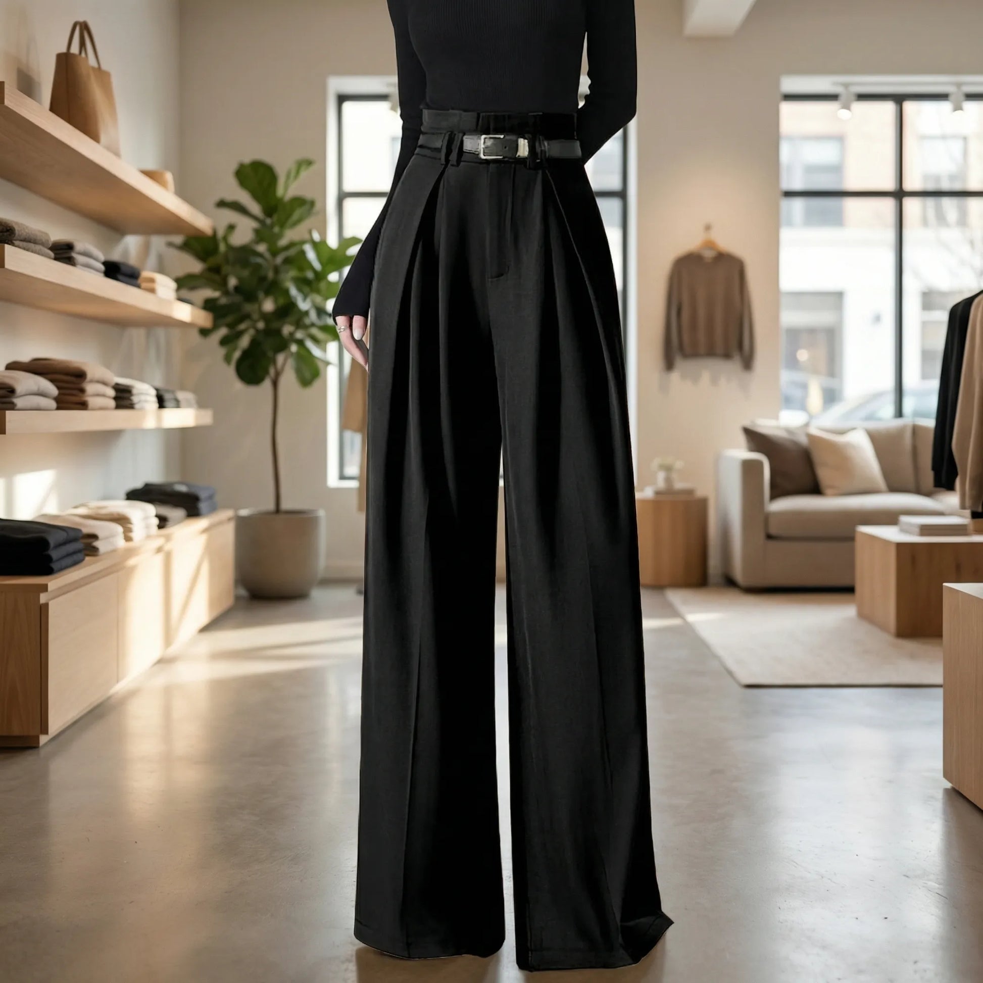 Flairelle | High-Waisted Wide-Leg Trousers