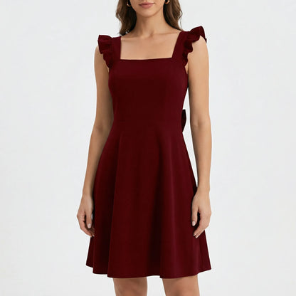 Fleurette - Sleeveless Ruffle-Strap Circle Mini Dress