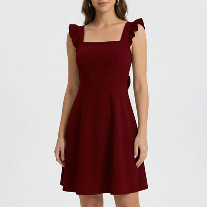 Fleurette - Sleeveless Ruffle-Strap Circle Mini Dress