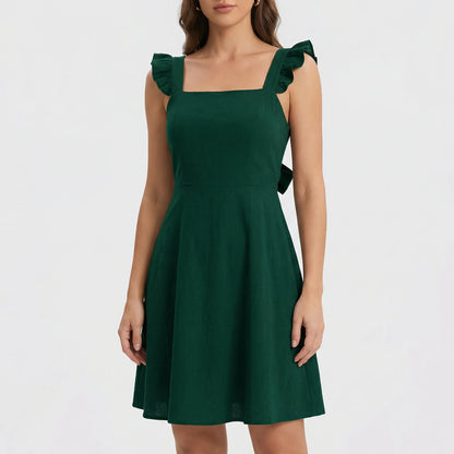 Fleurette - Sleeveless Ruffle-Strap Circle Mini Dress
