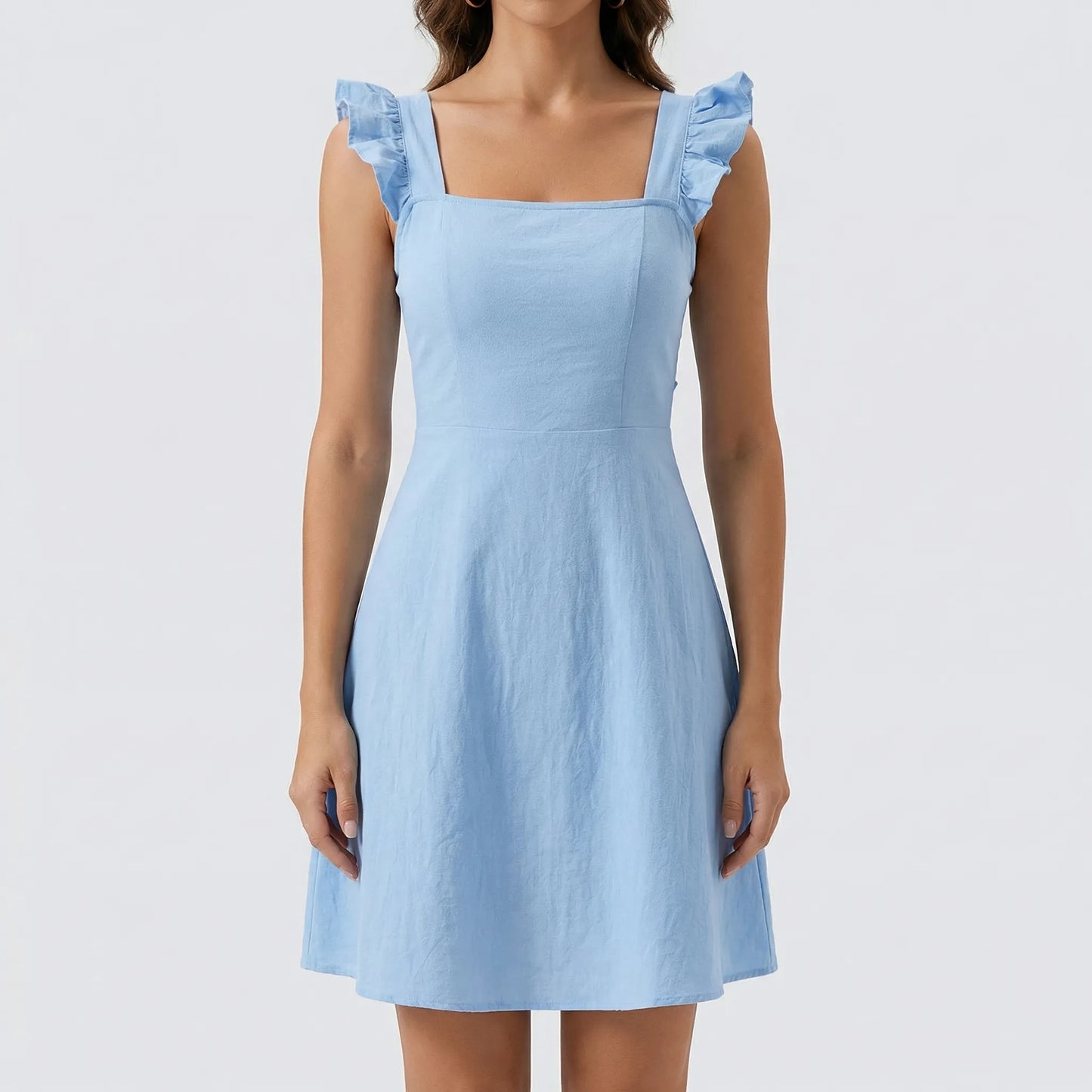 Fleurette - Sleeveless Ruffle-Strap Circle Mini Dress