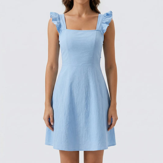 Fleurette - Sleeveless Ruffle-Strap Circle Mini Dress