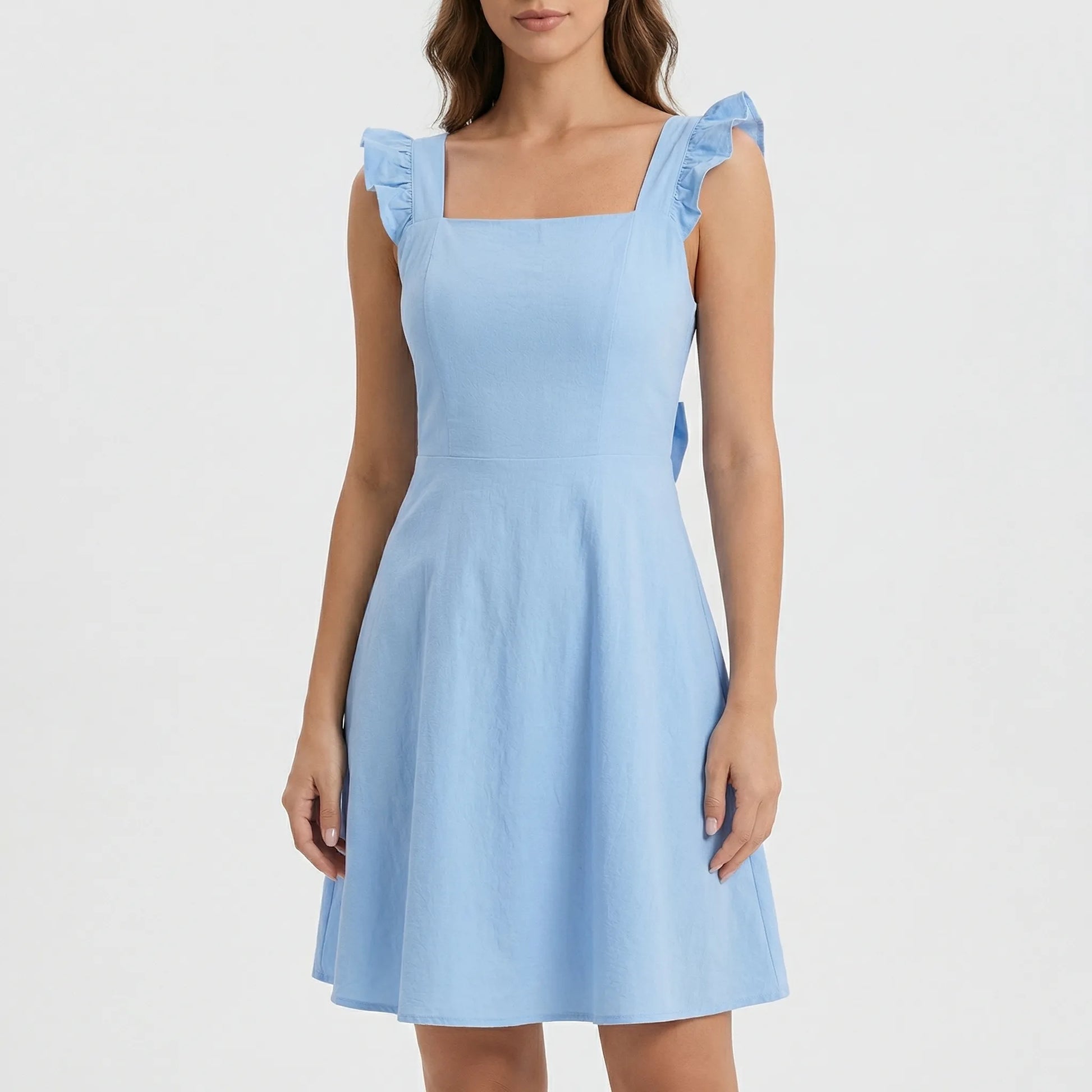 Fleurette - Sleeveless Ruffle-Strap Circle Mini Dress
