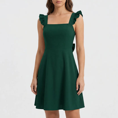 Fleurette - Sleeveless Ruffle-Strap Circle Mini Dress