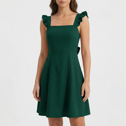 Fleurette - Sleeveless Ruffle-Strap Circle Mini Dress