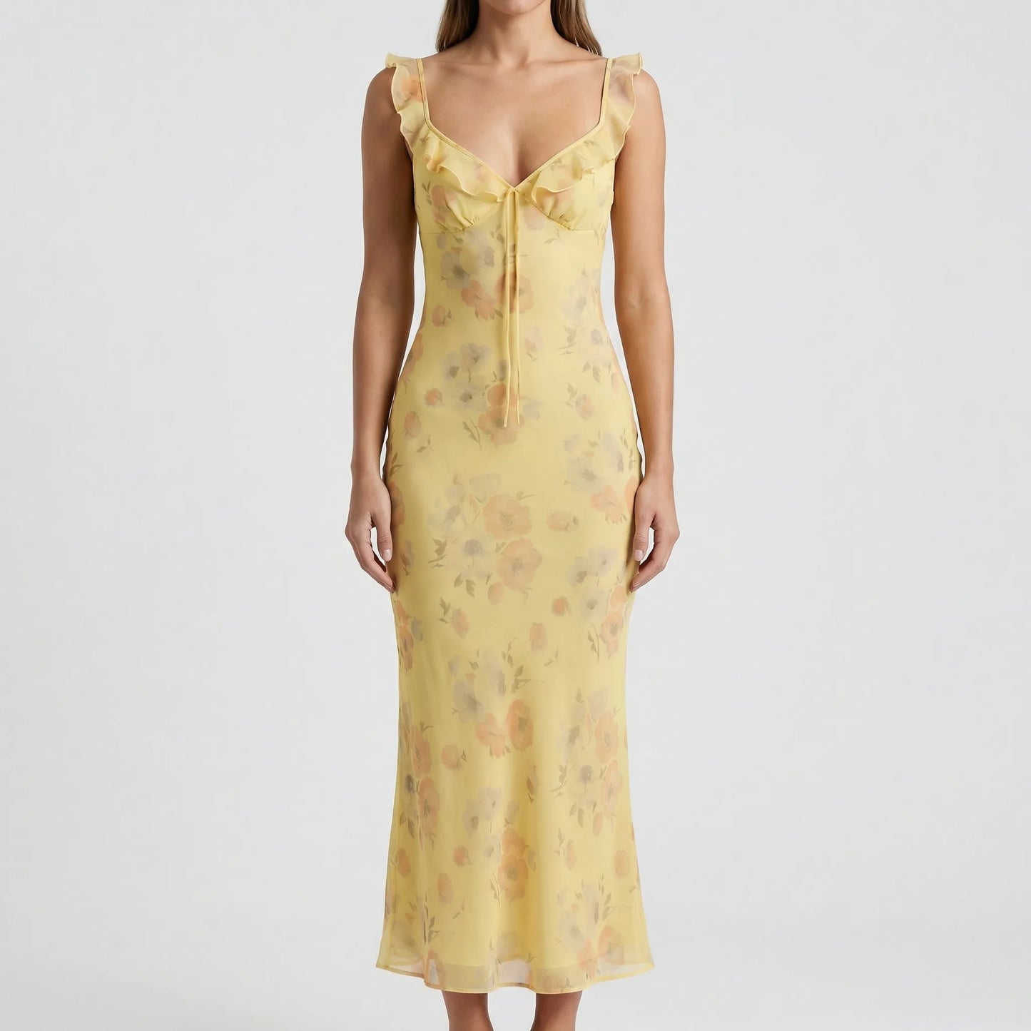 Floravel - Floral Print Bodycon Maxi Dress