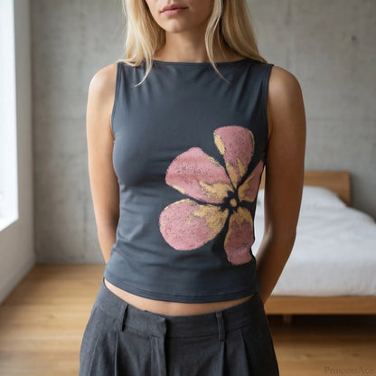 Floravia | Floral Print Asymmetric Crop Tank