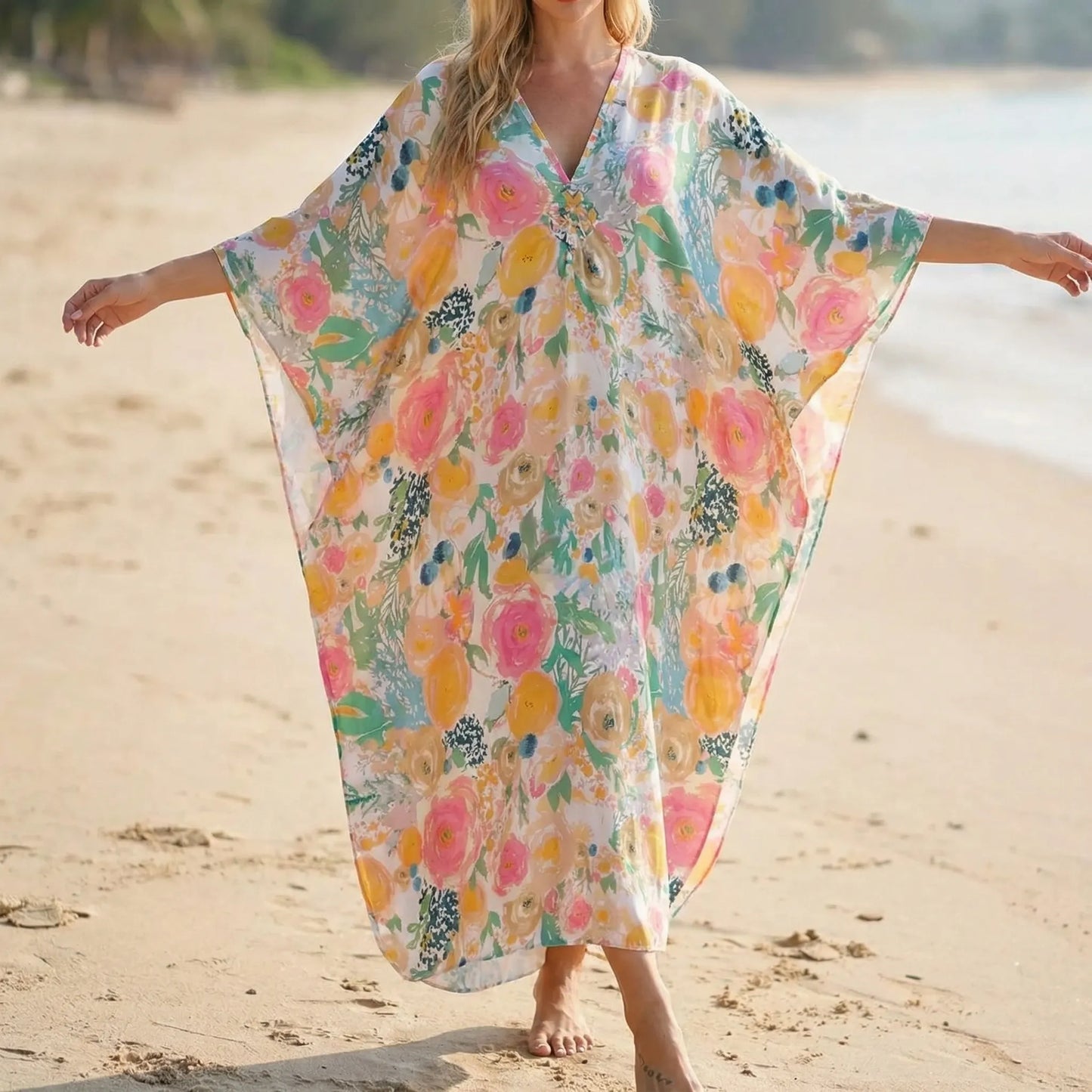 Floravia | Floral Print Maxi Kaftan Dress