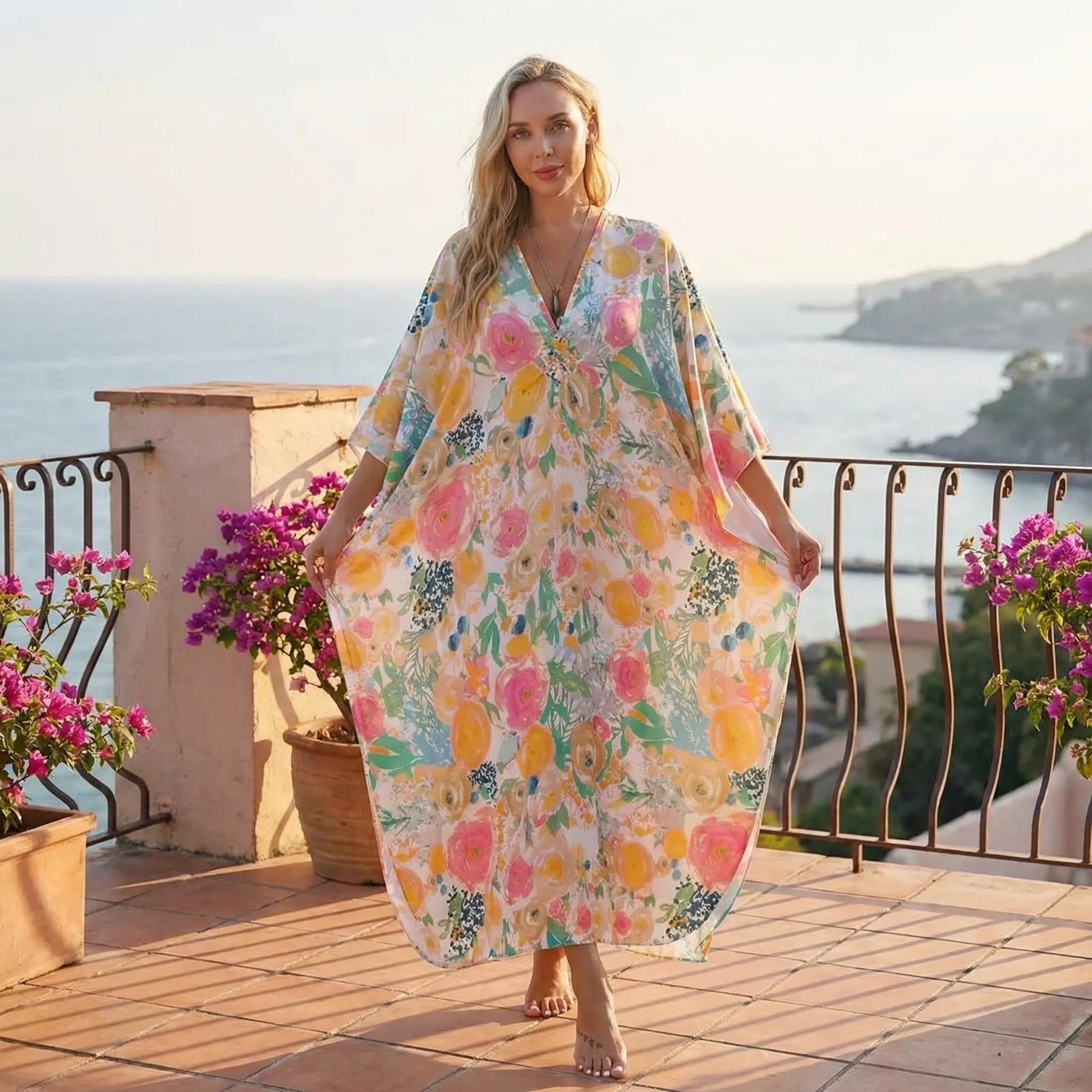 Floravia | Floral Print Maxi Kaftan Dress