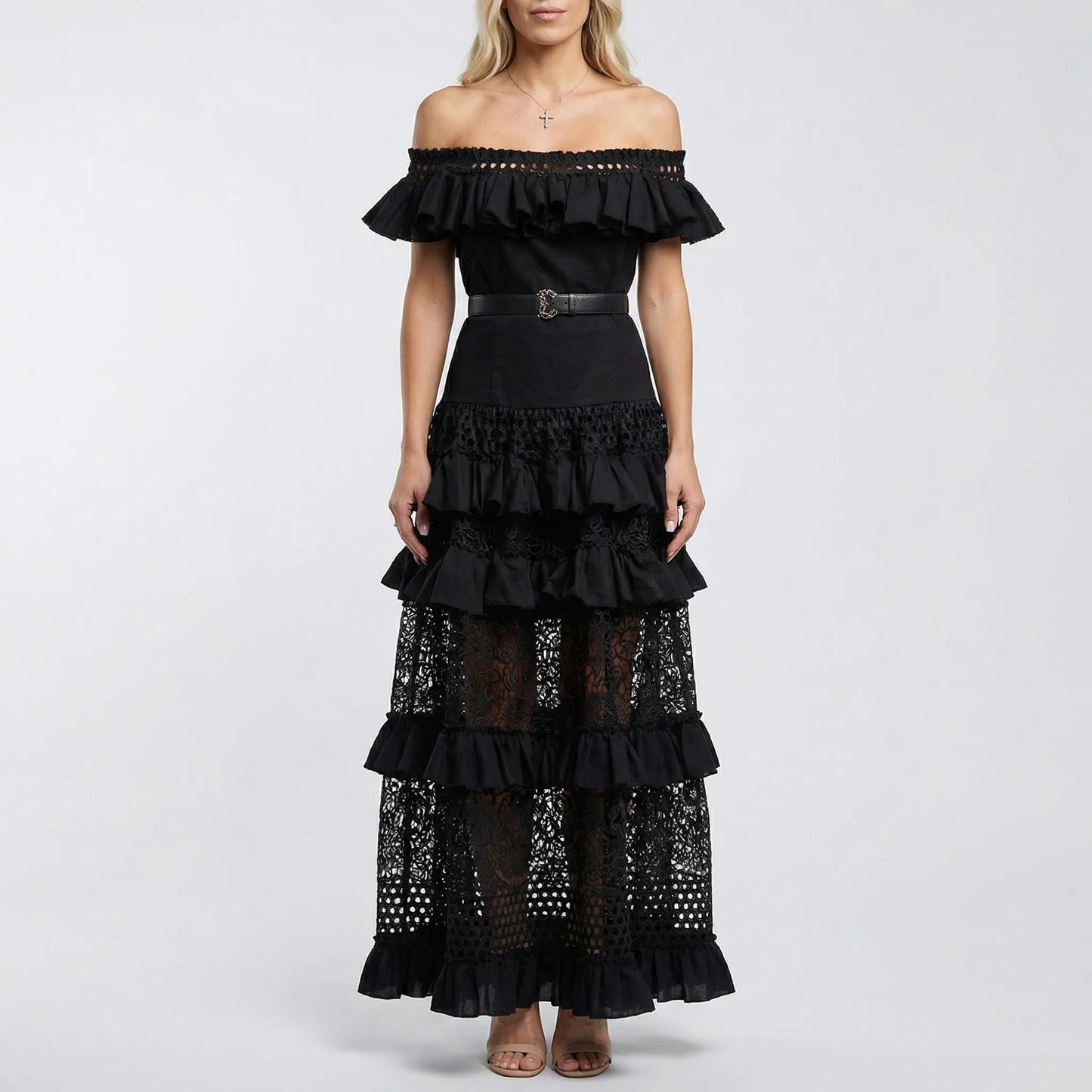 Florença - Off-Shoulder Lace Midi Dress