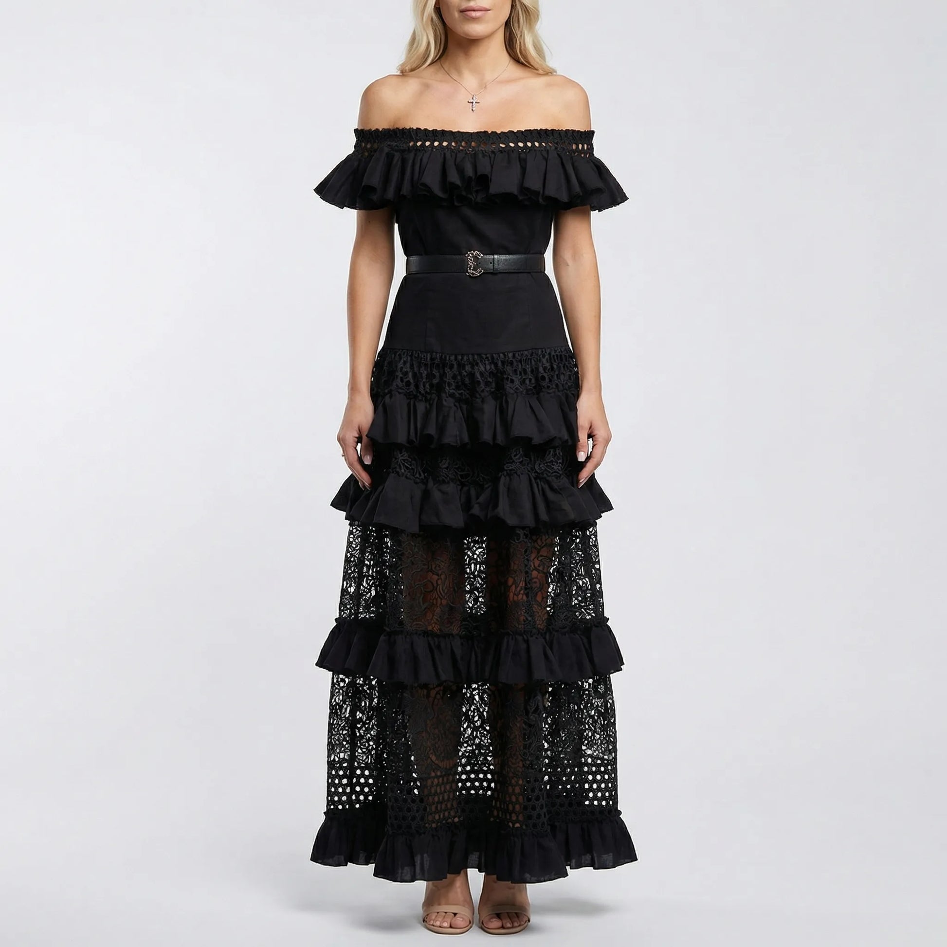 Florença - Off-Shoulder Lace Midi Dress
