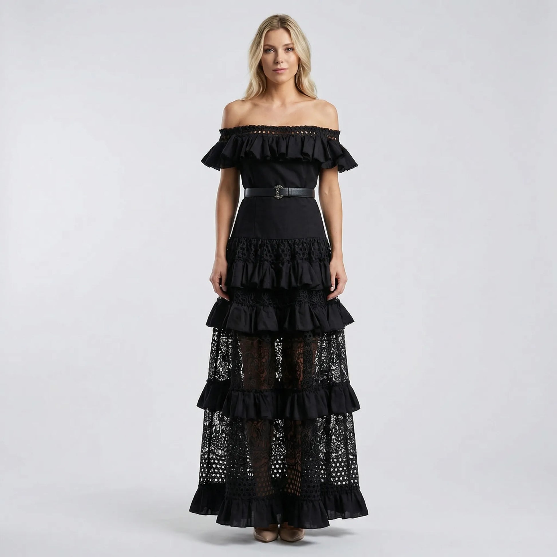 Florença - Off-Shoulder Lace Midi Dress