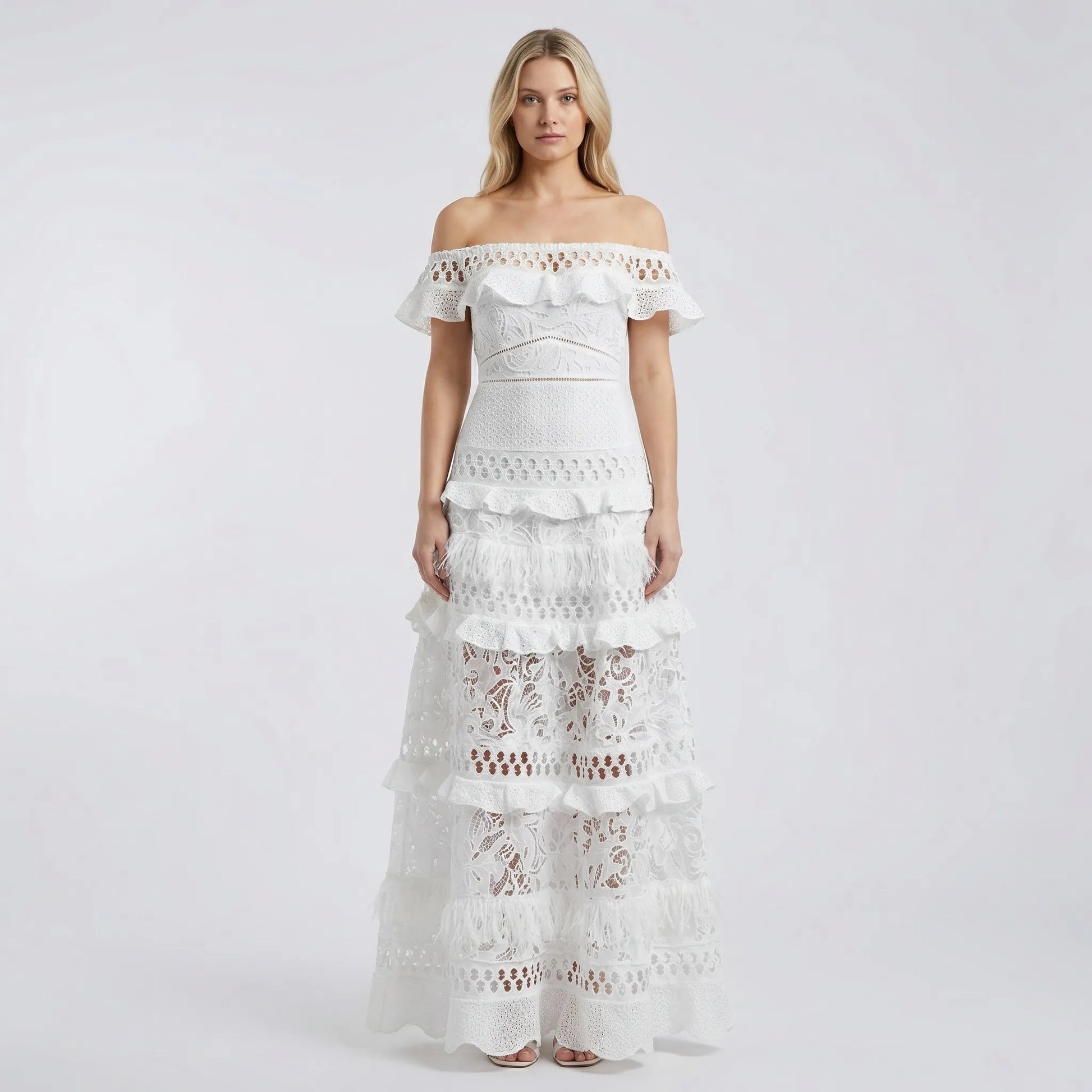 Florença - Off-Shoulder Lace Midi Dress