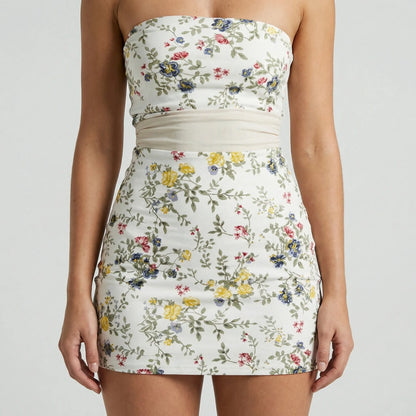 Florette - Strapless Floral Mini Pencil Dress