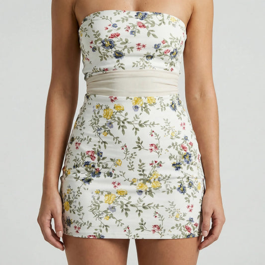 Florette - Strapless Floral Mini Pencil Dress