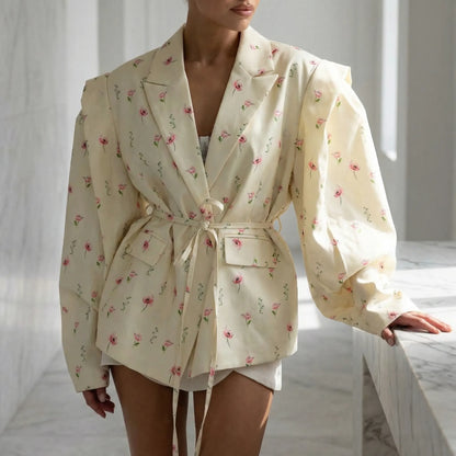 Floreva | Floral Print Belted Blazer Jacket