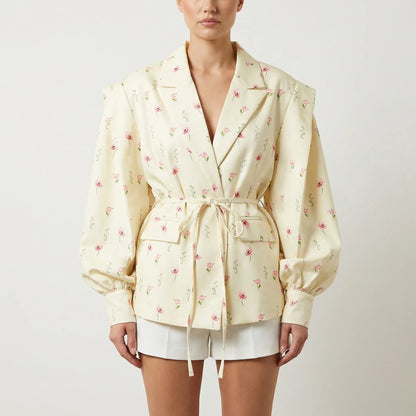 Floreva | Floral Print Belted Blazer Jacket