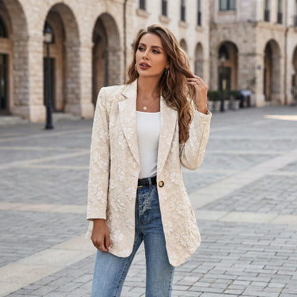 Floriqué | Floral Jacquard Long Sleeve Blazer