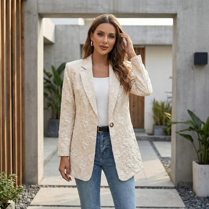 Floriqué | Floral Jacquard Long Sleeve Blazer