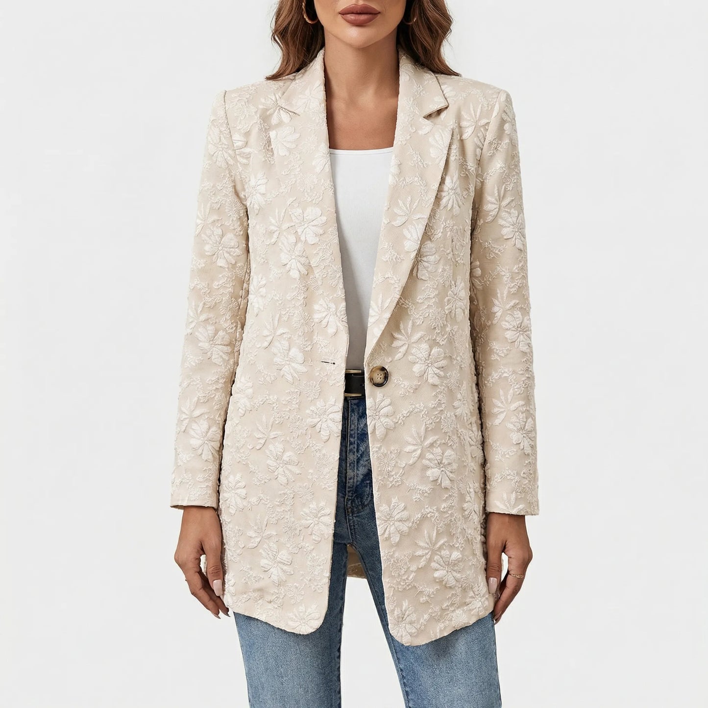 Floriqué | Floral Jacquard Long Sleeve Blazer