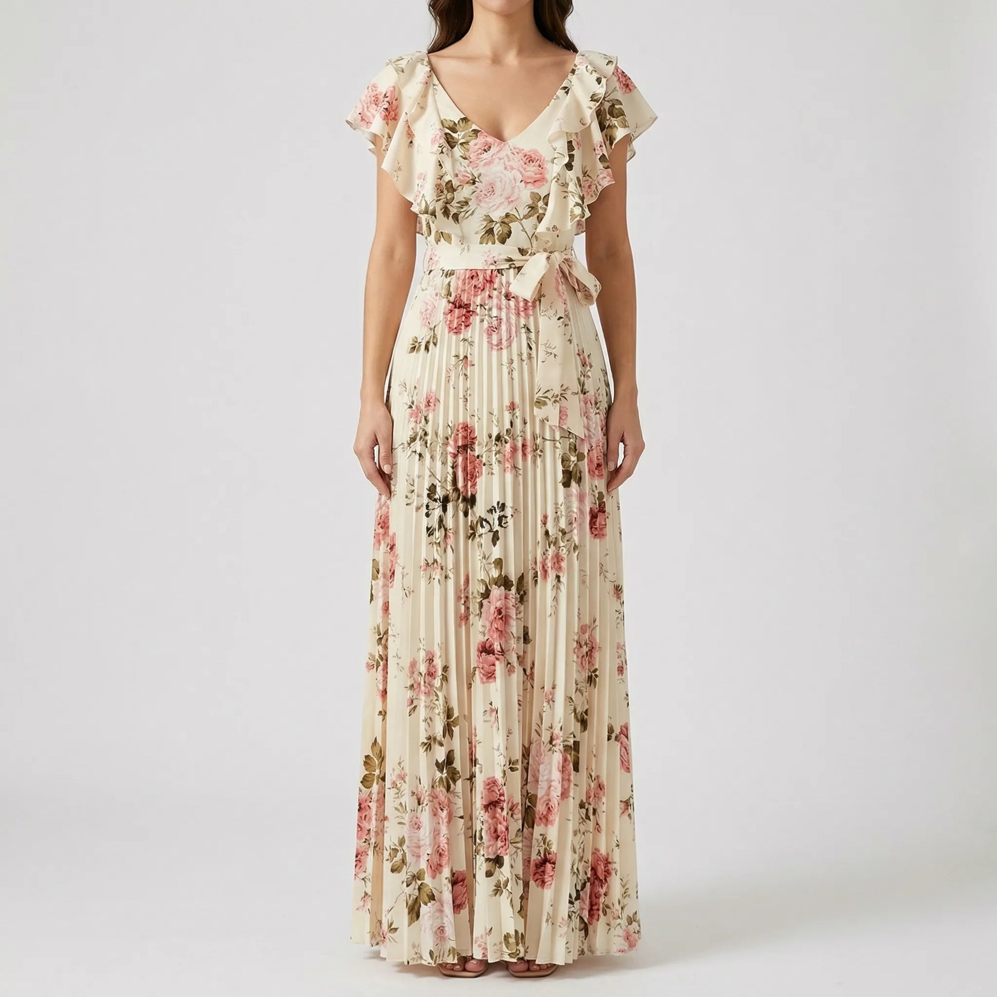 Florvelle - Floral Print Pleated Maxi Dress