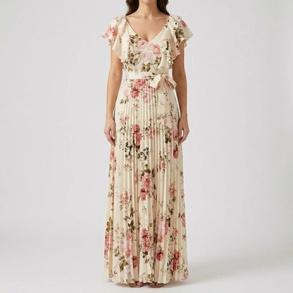Florvelle - Floral Print Pleated Maxi Dress