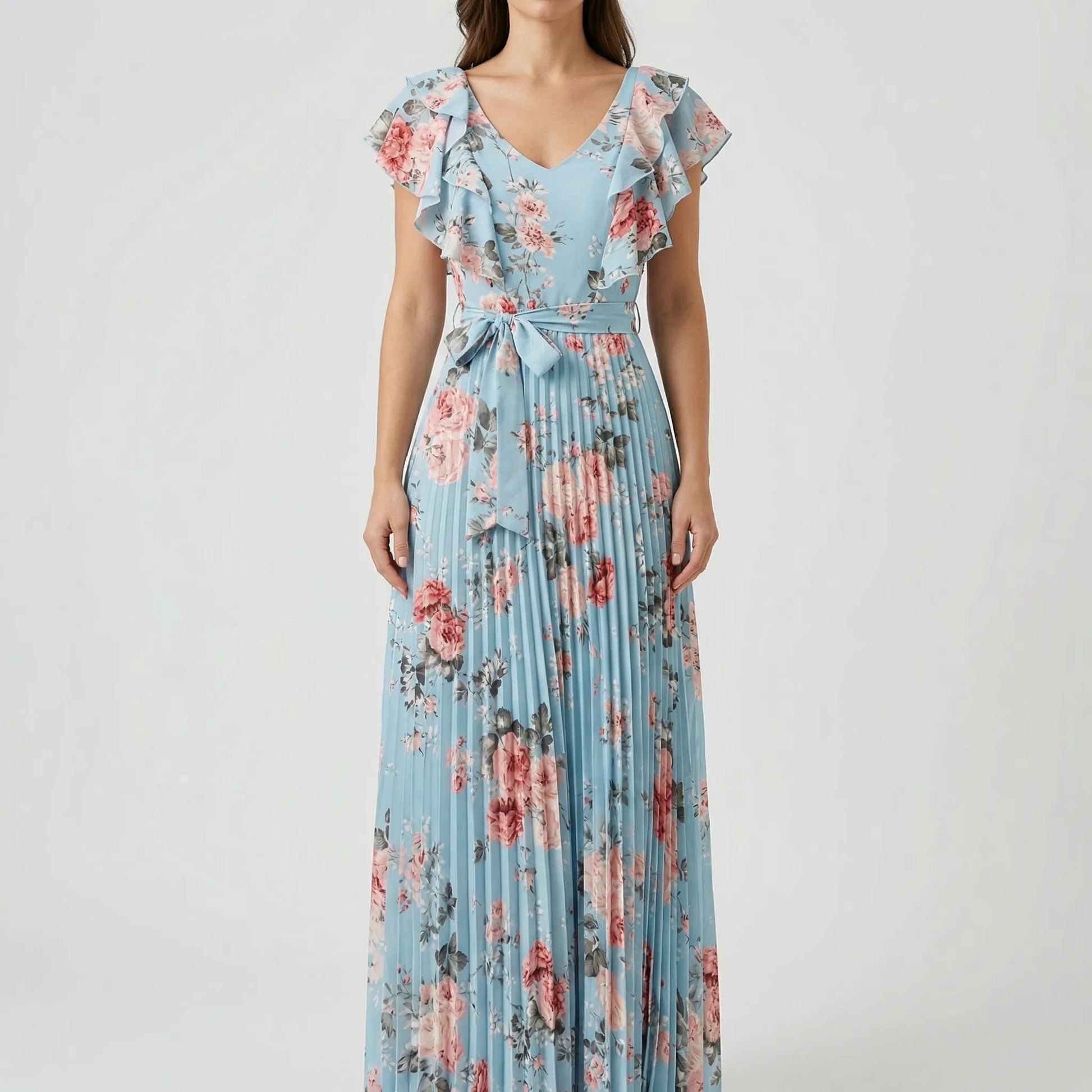 Florvelle - Floral Print Pleated Maxi Dress