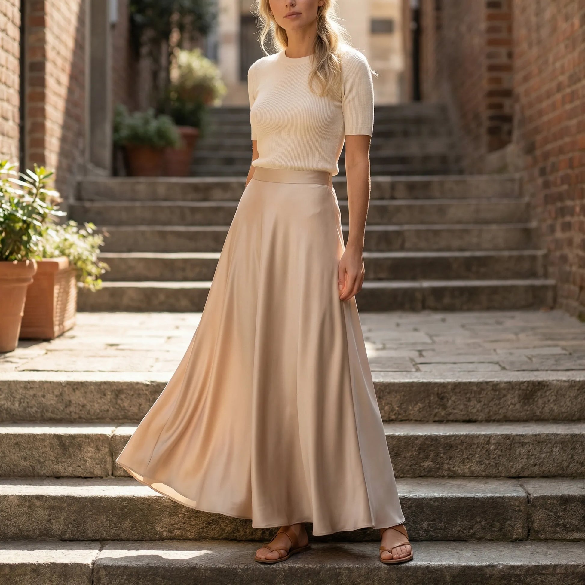 Flourelle | Solid Colour A-Line Maxi Skirt