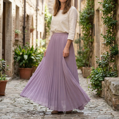 Flourette | Solid Colour Pleated Maxi Skirt
