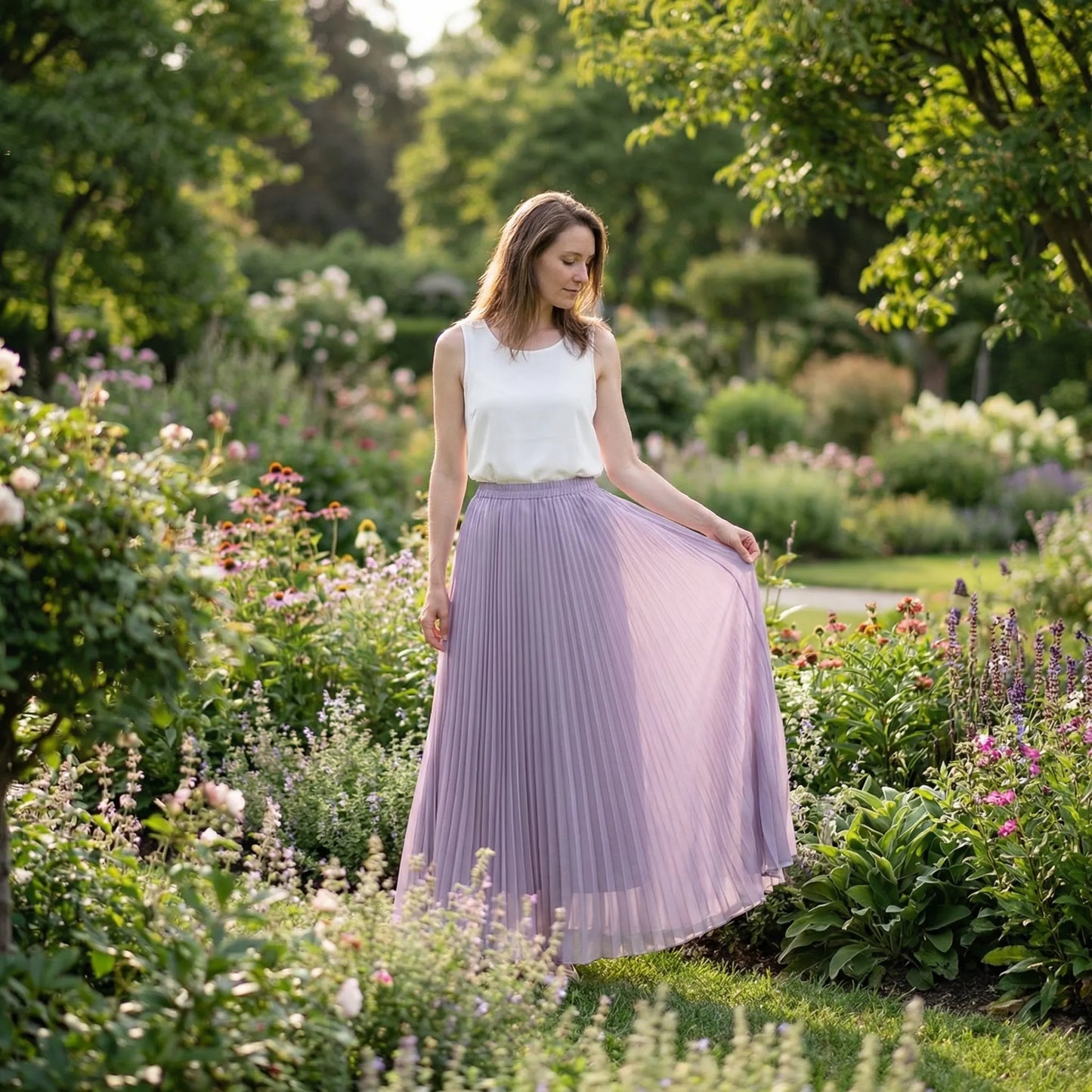 Flourette | Solid Colour Pleated Maxi Skirt