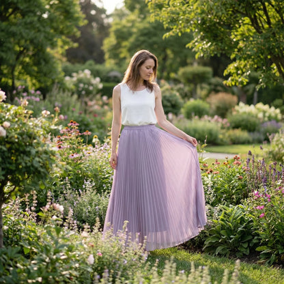Flourette | Solid Colour Pleated Maxi Skirt