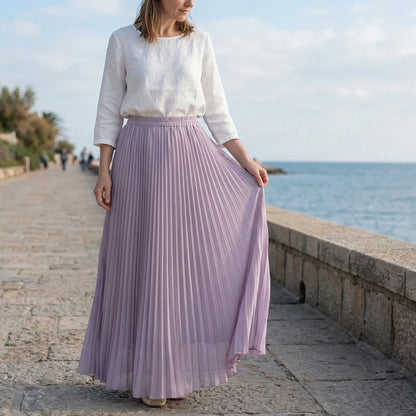 Flourette | Solid Colour Pleated Maxi Skirt