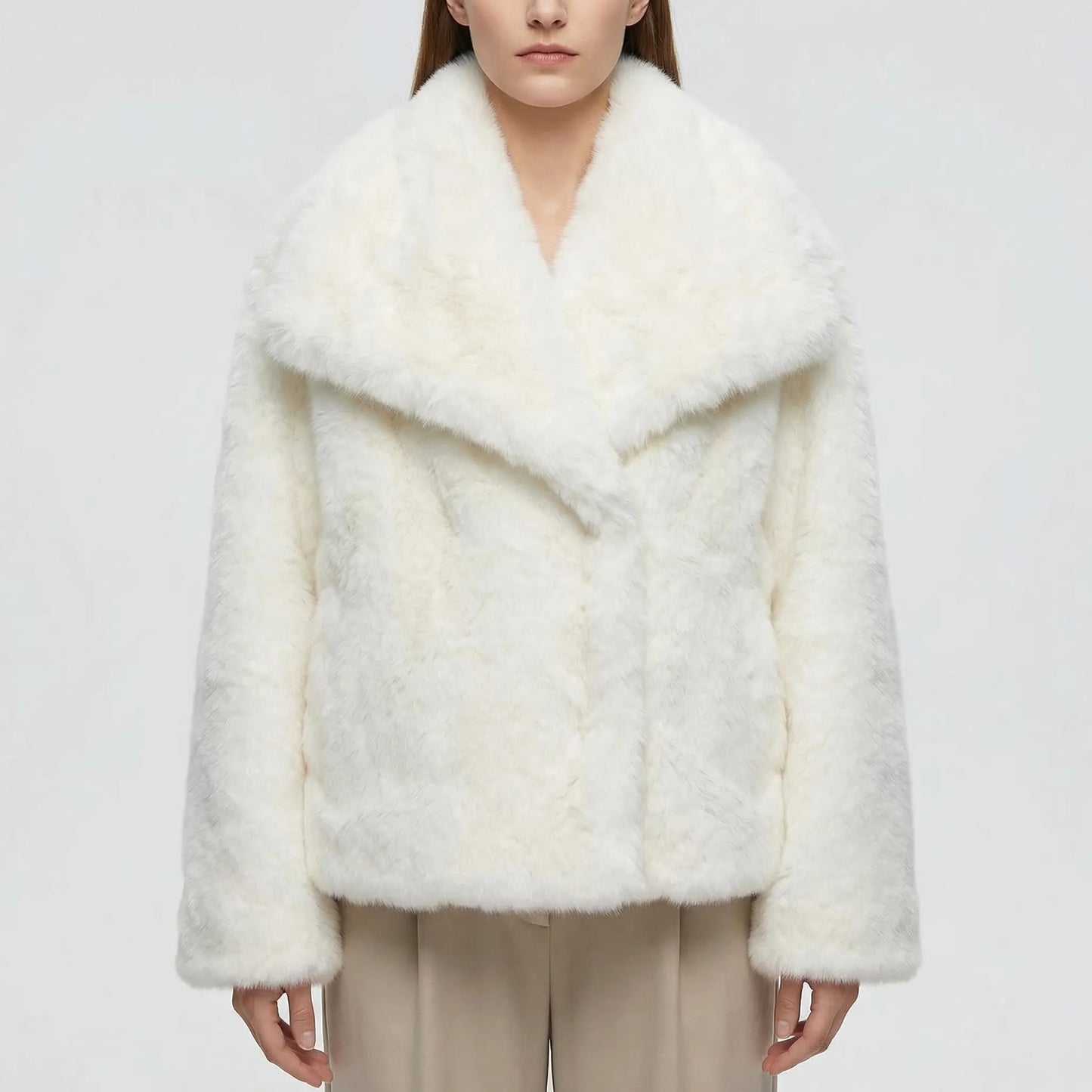 Fluffara - Cropped Open-Front Faux Fur Jacket