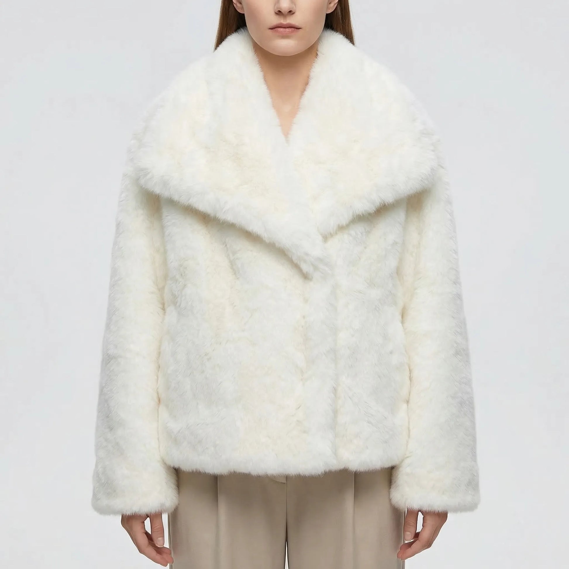 Fluffara - Cropped Open-Front Faux Fur Jacket