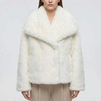 Fluffara - Cropped Open-Front Faux Fur Jacket