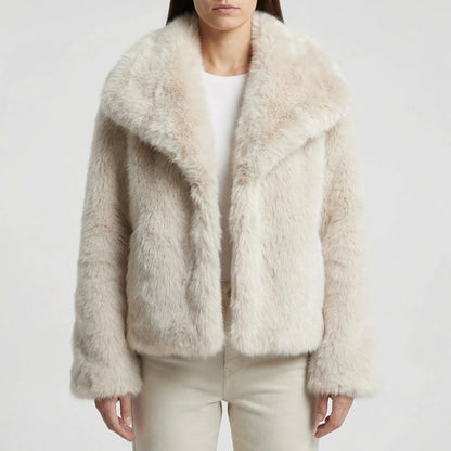 Fluffara - Cropped Open-Front Faux Fur Jacket