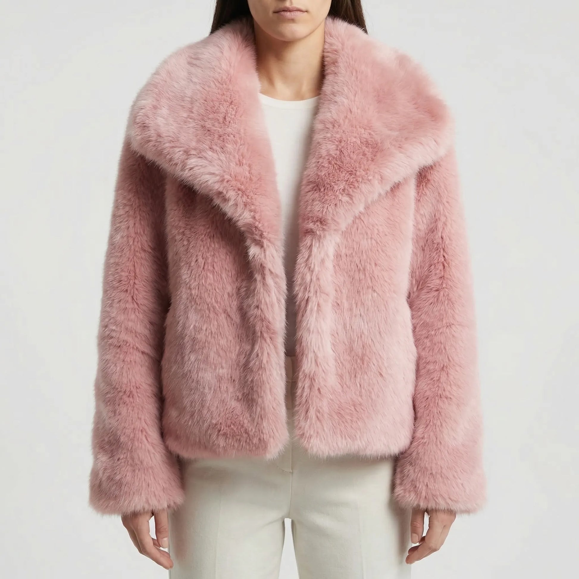 Fluffara - Cropped Open-Front Faux Fur Jacket