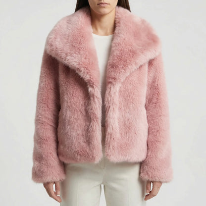 Fluffara - Cropped Open-Front Faux Fur Jacket