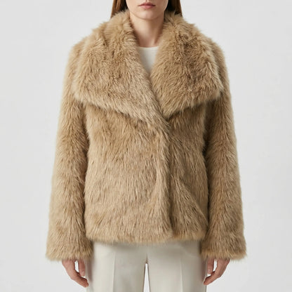 Fluffara - Cropped Open-Front Faux Fur Jacket