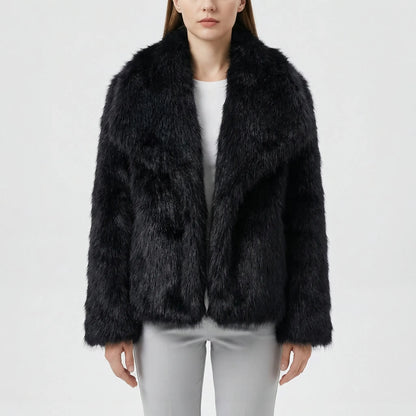 Fluffara - Cropped Open-Front Faux Fur Jacket