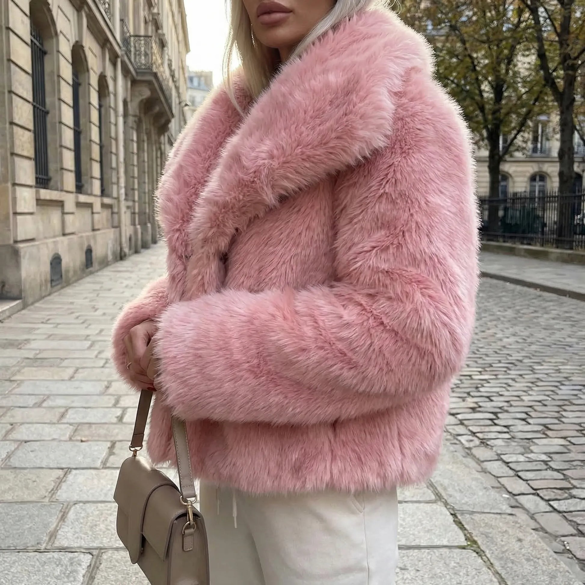 Fluffara - Cropped Open-Front Faux Fur Jacket