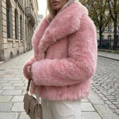Fluffara - Cropped Open-Front Faux Fur Jacket