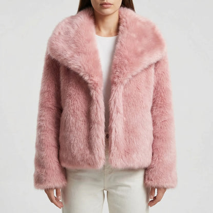 Fluffara - Cropped Open-Front Faux Fur Jacket