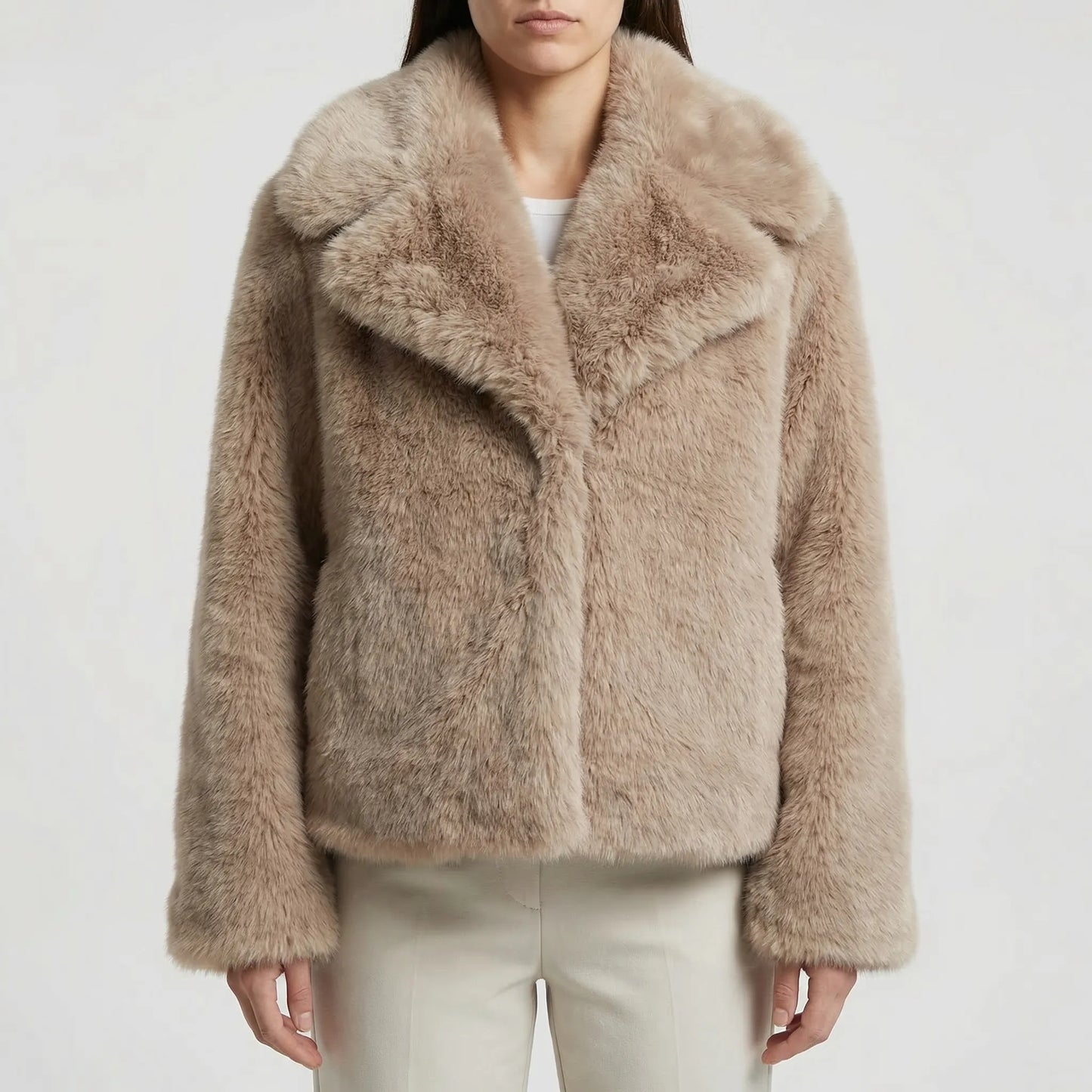 Fluffara - Cropped Open-Front Faux Fur Jacket