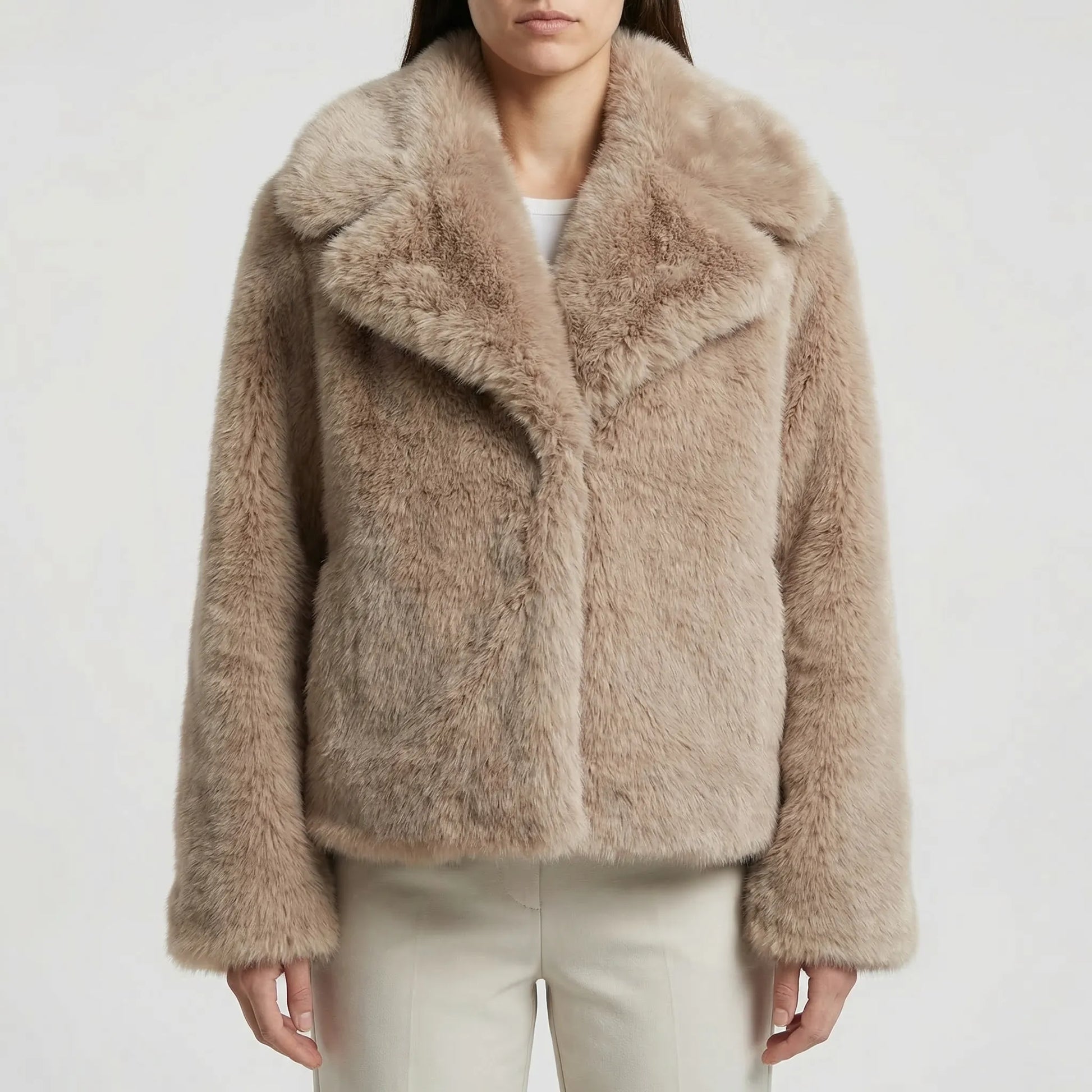 Fluffara - Cropped Open-Front Faux Fur Jacket