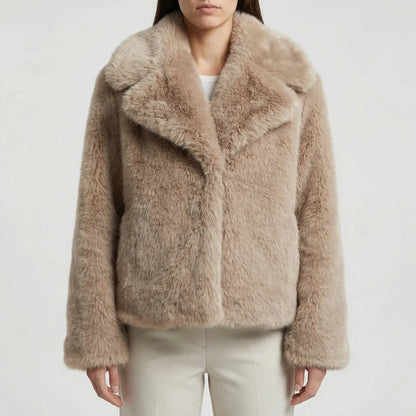 Fluffara - Cropped Open-Front Faux Fur Jacket