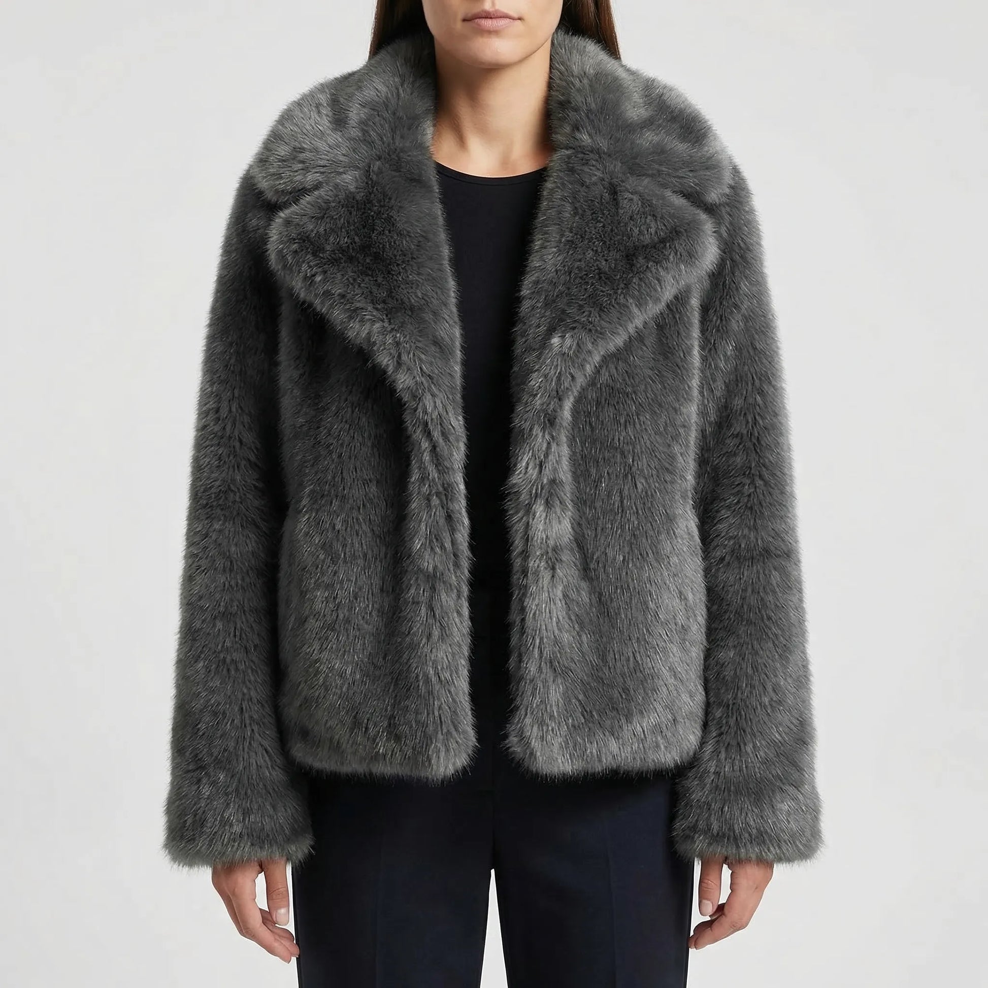 Fluffara - Cropped Open-Front Faux Fur Jacket