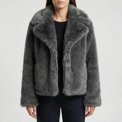 Fluffara - Cropped Open-Front Faux Fur Jacket