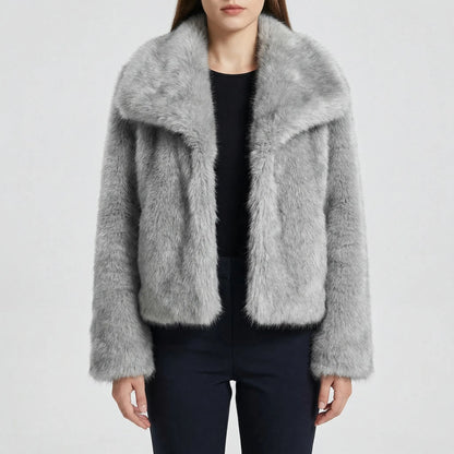 Fluffara - Cropped Open-Front Faux Fur Jacket