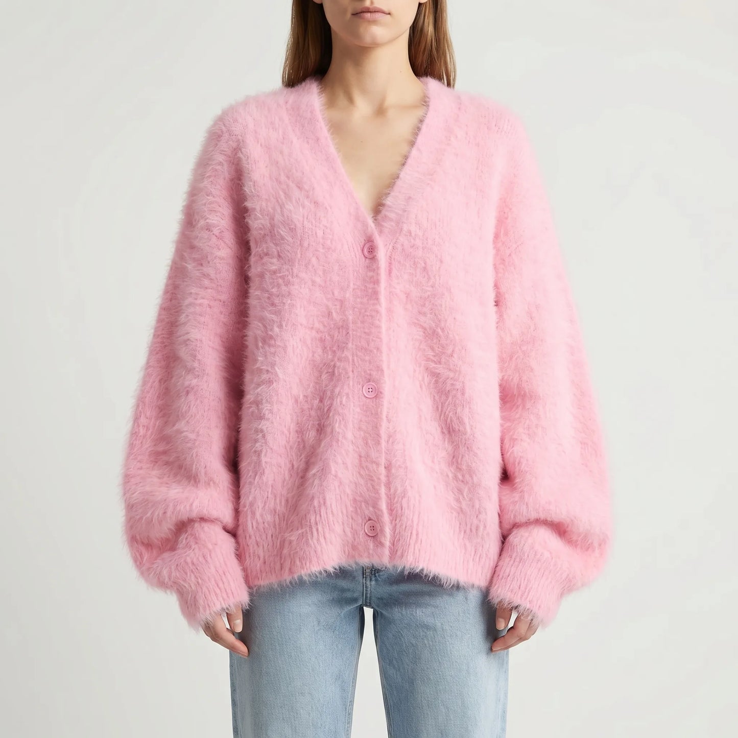 Fluforra | Loose-Fit Fluffy V-Neck Cardigan